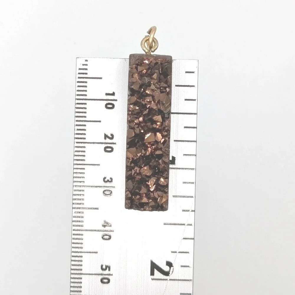 Bronze Druzy Bar Pendant Rectangular Raw Crystal Gold Tone Charm JTV